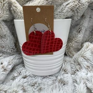 Red leather hear earring